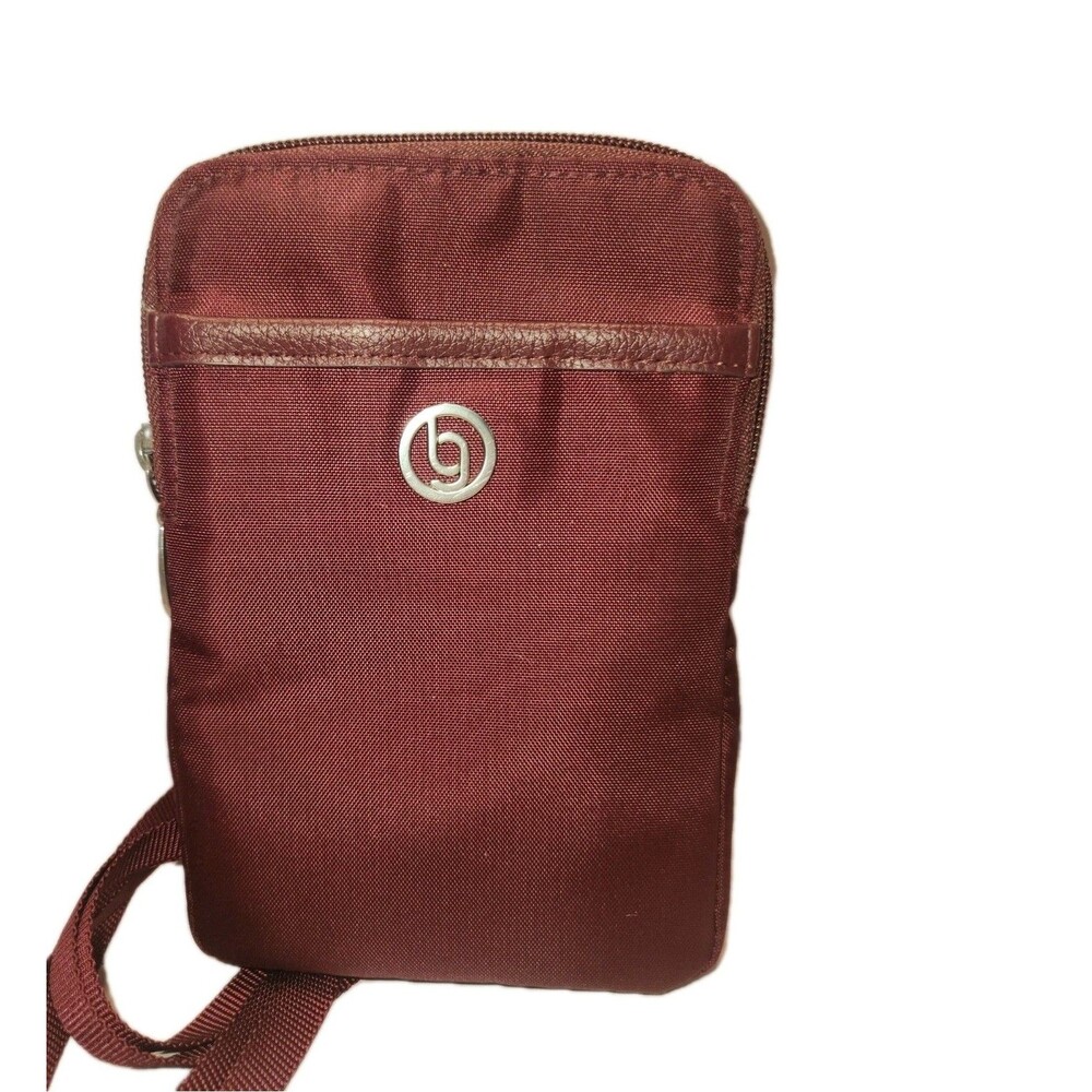 Slim Burgundy Baggallini Crossbody Bag Purse Messenger Silver Zipper Pockets